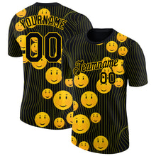 Laden Sie das Bild in den Galerie-Viewer, Custom Black Gold 3D Pattern Design Smile Emoji Performance T-Shirt
