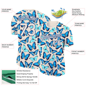 Custom Cream Royal 3D Pattern Design Butterfly Performance T-Shirt