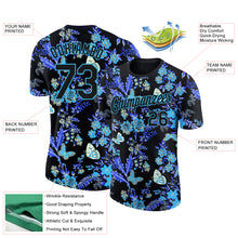 Laden Sie das Bild in den Galerie-Viewer, Custom Black Sky Blue 3D Pattern Design Flower With Butterfly Performance T-Shirt
