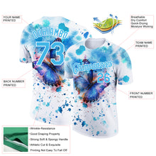 Загрузить изображение в средство просмотра галереи, Custom White Sky Blue 3D Pattern Design Butterfly And Watercolor Splash Performance T-Shirt
