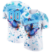 Загрузить изображение в средство просмотра галереи, Custom White Sky Blue 3D Pattern Design Butterfly And Watercolor Splash Performance T-Shirt
