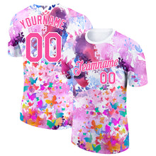 Загрузить изображение в средство просмотра галереи, Custom Pink White 3D Pattern Design Watercolor Butterfly Performance T-Shirt
