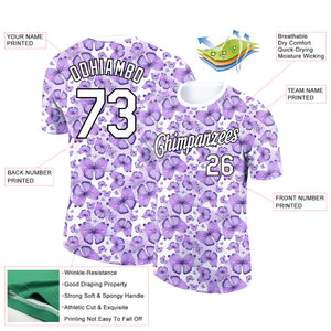 Custom Purple White-Black 3D Pattern Design Butterfly Performance T-Shirt