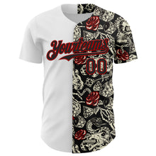 Charger l&#39;image dans la galerie, Custom White Black-Red 3D Pattern Design Vintage Tattoos Authentic Baseball Jersey
