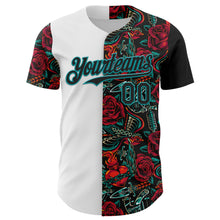 Charger l&#39;image dans la galerie, Custom White Black-Teal 3D Pattern Design Vintage Tattoos Authentic Baseball Jersey
