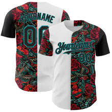 Charger l&#39;image dans la galerie, Custom White Black-Teal 3D Pattern Design Vintage Tattoos Authentic Baseball Jersey
