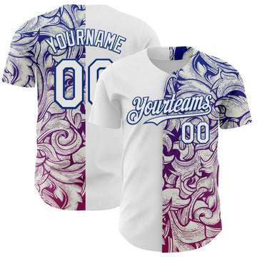 Custom White Royal 3D Pattern Design Vintage Tattoos Authentic Baseball Jersey