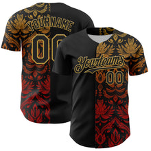 Laden Sie das Bild in den Galerie-Viewer, Custom Black Old Gold 3D Pattern Design Vintage Tattoos Authentic Baseball Jersey
