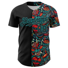 Charger l&#39;image dans la galerie, Custom Black Teal 3D Pattern Design Vintage Tattoos Authentic Baseball Jersey
