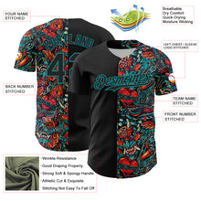 Charger l&#39;image dans la galerie, Custom Black Teal 3D Pattern Design Vintage Tattoos Authentic Baseball Jersey
