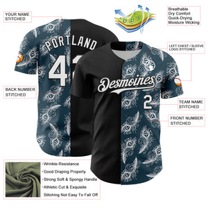 Custom Black White 3D Pattern Design Vintage Tattoos Authentic Baseball Jersey