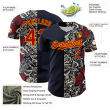 Charger l&#39;image dans la galerie, Custom Navy Red-Gold 3D Pattern Design Vintage Tattoos Authentic Baseball Jersey
