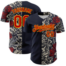 Charger l&#39;image dans la galerie, Custom Navy Red-Gold 3D Pattern Design Vintage Tattoos Authentic Baseball Jersey
