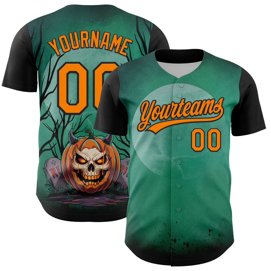 Custom Green Bay Orange-Black 3D Halloween Authentic Baseball Jersey