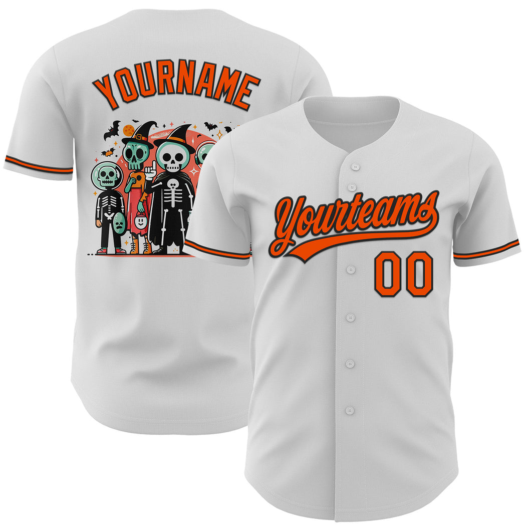 Custom White Orange-Black 3D Halloween Authentic Baseball Jersey