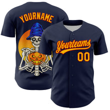 Загрузить изображение в средство просмотра галереи, Custom Navy Gold-Red 3D Halloween Authentic Baseball Jersey
