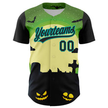 Charger l&#39;image dans la galerie, Custom Green Black-Aqua 3D Halloween Authentic Baseball Jersey
