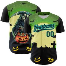 Charger l&#39;image dans la galerie, Custom Green Black-Aqua 3D Halloween Authentic Baseball Jersey
