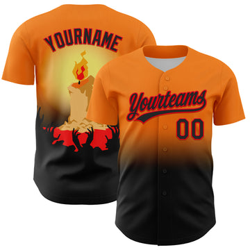 Custom Bay Orange Black-Fire Red 3D Halloween Authentic Baseball Jersey