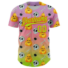 Загрузить изображение в средство просмотра галереи, Custom Light Purple Neon Green Light Pink-Orange 3D Halloween Authentic Fade Baseball Jersey
