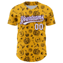 Charger l&#39;image dans la galerie, Custom Gold White-Purple 3D Halloween Authentic Baseball Jersey
