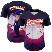 Загрузить изображение в средство просмотра галереи, Custom Purple White-Orange 3D Halloween Authentic Baseball Jersey
