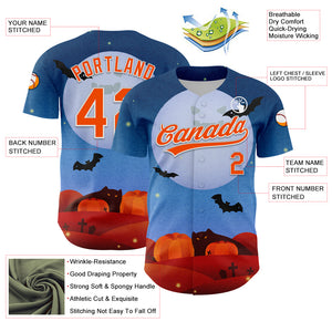 Custom Blue Orange-White 3D Halloween Authentic Baseball Jersey