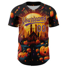 Загрузить изображение в средство просмотра галереи, Custom Black Purple-Yellow 3D Halloween Authentic Baseball Jersey
