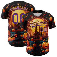 Загрузить изображение в средство просмотра галереи, Custom Black Purple-Yellow 3D Halloween Authentic Baseball Jersey
