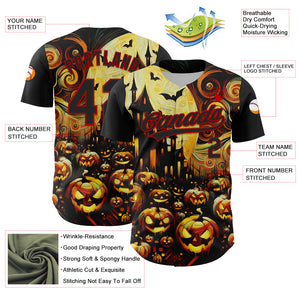 Custom Black Red 3D Halloween Authentic Baseball Jersey