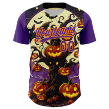 Загрузить изображение в средство просмотра галереи, Custom Purple Bay Orange 3D Halloween Authentic Baseball Jersey
