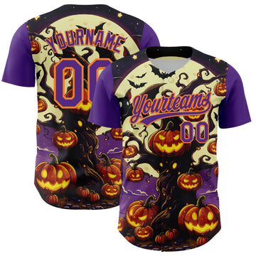 Custom Purple Bay Orange 3D Halloween Authentic Baseball Jersey