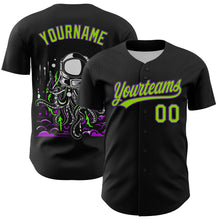 Загрузить изображение в средство просмотра галереи, Custom Black Neon Green-Purple 3D Halloween Authentic Baseball Jersey
