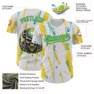 Custom White Neon Green-Blue 3D Halloween Authentic Baseball Jersey