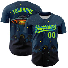 Laden Sie das Bild in den Galerie-Viewer, Custom Navy Neon Green-Blue 3D Halloween Authentic Baseball Jersey
