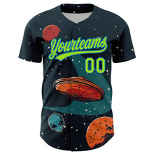 Laden Sie das Bild in den Galerie-Viewer, Custom Navy Neon Green-Blue 3D Halloween Authentic Baseball Jersey
