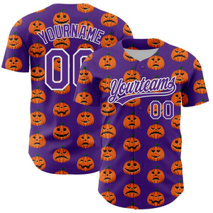 Custom Purple White 3D Halloween Authentic Baseball Jersey