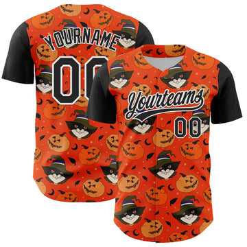 Custom Orange Black-White 3D Halloween Authentic Baseball Jersey