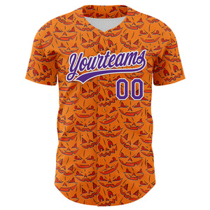 Custom Bay Orange Purple-White 3D Halloween Authentic Baseball Jersey