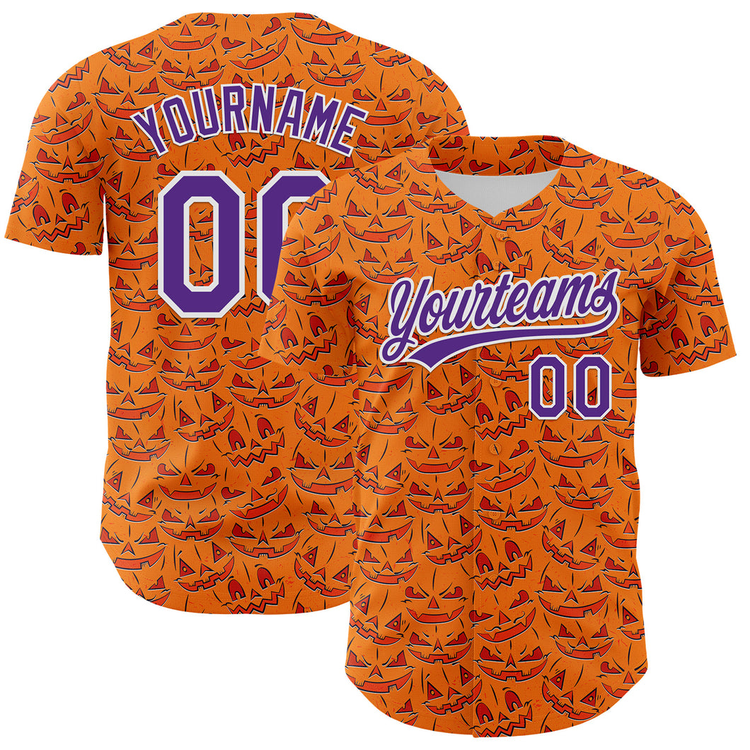 Custom Bay Orange Purple-White 3D Halloween Authentic Baseball Jersey