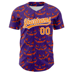 Custom Purple Bay Orange-White 3D Halloween Authentic Baseball Jersey