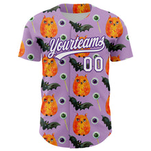 Laden Sie das Bild in den Galerie-Viewer, Custom Light Purple White-Purple 3D Halloween Authentic Baseball Jersey
