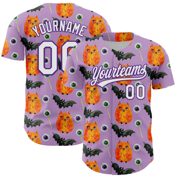 Custom Light Purple White-Purple 3D Halloween Authentic Baseball Jersey