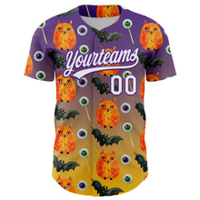 Laden Sie das Bild in den Galerie-Viewer, Custom Purple White-Yellow 3D Halloween Authentic Baseball Jersey
