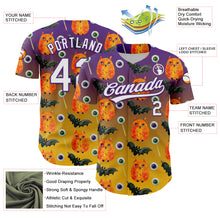 Laden Sie das Bild in den Galerie-Viewer, Custom Purple White-Yellow 3D Halloween Authentic Baseball Jersey
