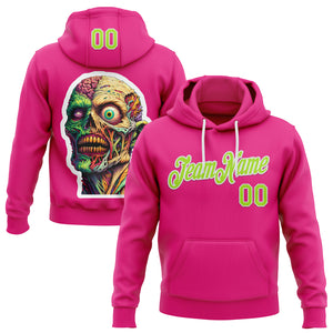 Custom Stitched Hot Pink Neon Green-White 3D Halloween Sports Pullover Sweatshirt Hoodie