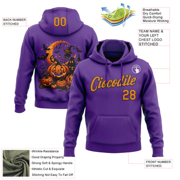 Custom Stitched Purple Bay Orange-Black 3D Halloween Sports Pullover Sweatshirt Hoodie