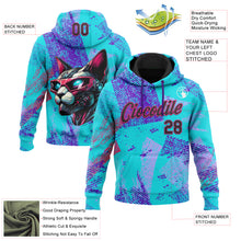 Загрузить изображение в средство просмотра галереи, Custom Stitched Ice Blue Black-Hot Pink 3D Halloween Abstract Brush Stroke Sports Pullover Sweatshirt Hoodie
