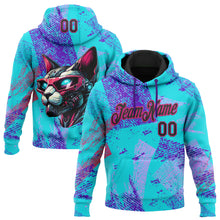 Загрузить изображение в средство просмотра галереи, Custom Stitched Ice Blue Black-Hot Pink 3D Halloween Abstract Brush Stroke Sports Pullover Sweatshirt Hoodie
