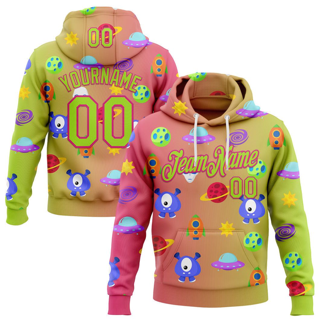 Custom Stitched Neon Green Hot Pink 3D Halloween Gradient Sports Pullover Sweatshirt Hoodie